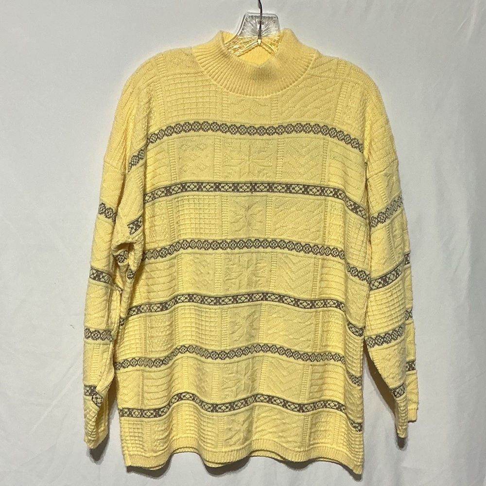 Spunky Womens Vintage 80s Retro Yellow Patterned Oversized Sweater Sz OSFA